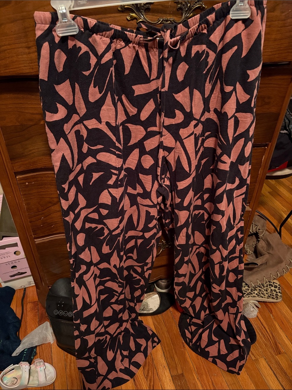 a new day Pink and Black Abstract Wide-Leg Pants